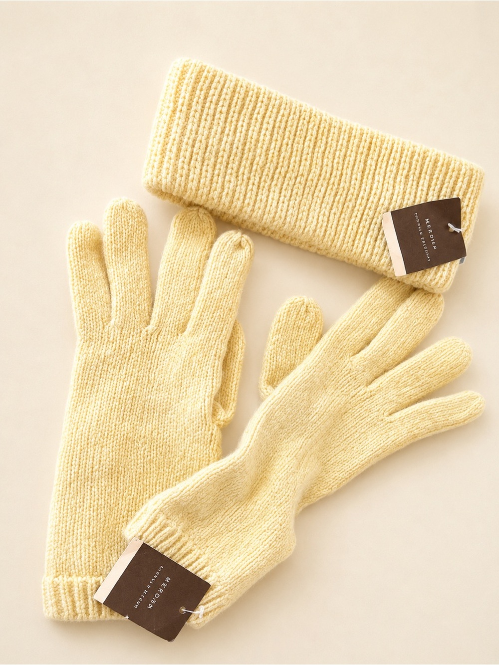 Merona Gloves & Headband Set Yellow Knit Winter Accessories Soft Cozy NWT